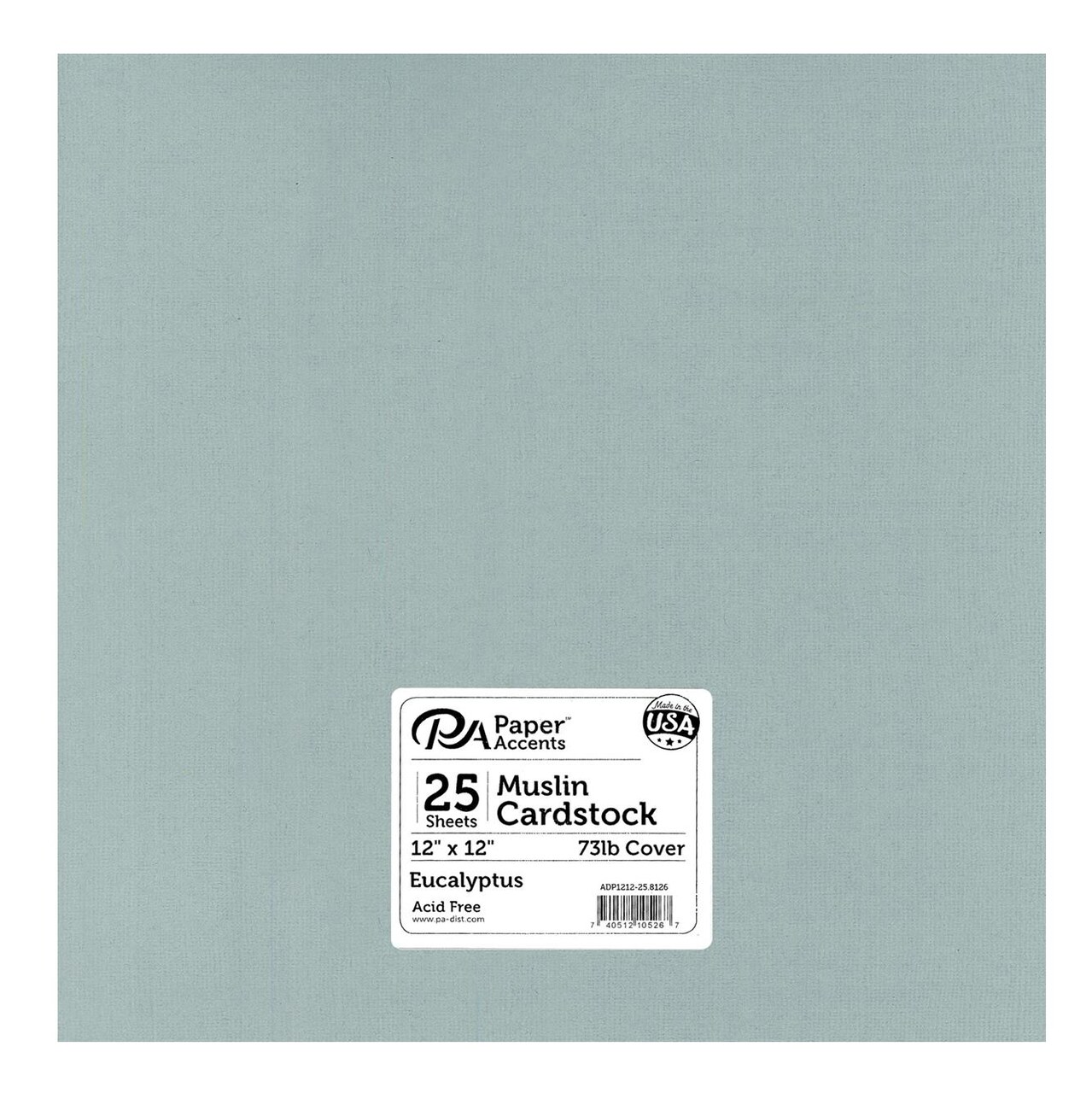 PA Paper Accents Muslin Cardstock 12" x 12" Eucalyptus, 73lb colored cardstock paper for card making, scrapbooking, printing, quilling and crafts, 25 piece pack